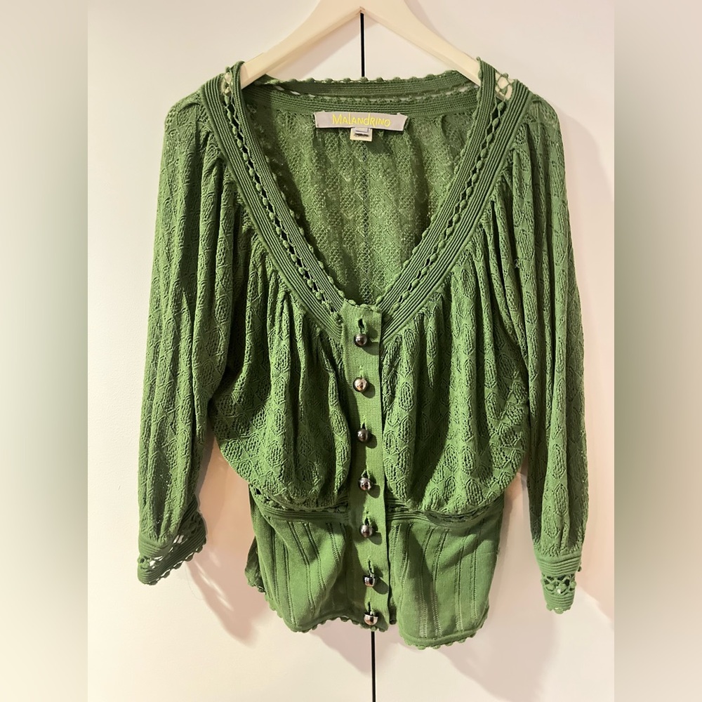 Malandrino Long Sleeve Cardigan Vest Size 40 in Green Colour